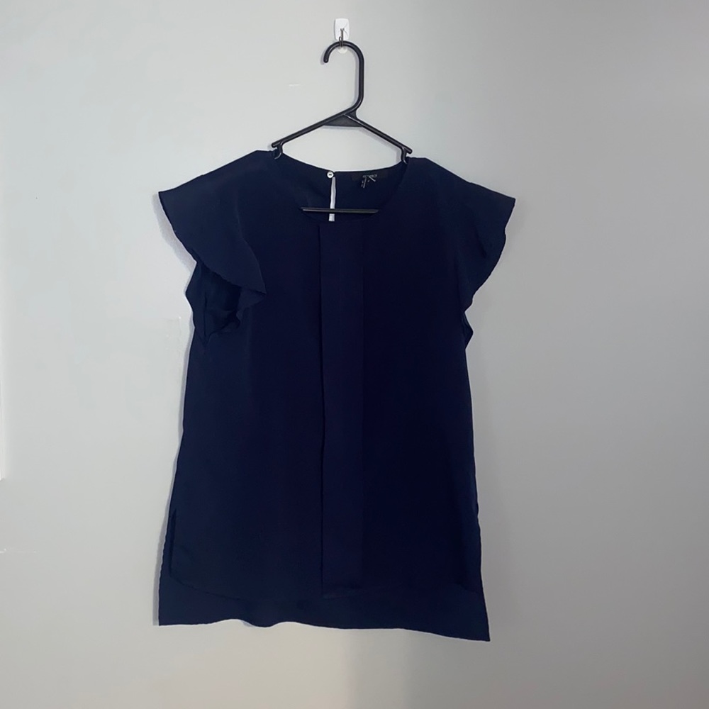Navy Flutter Sleeve Blouse